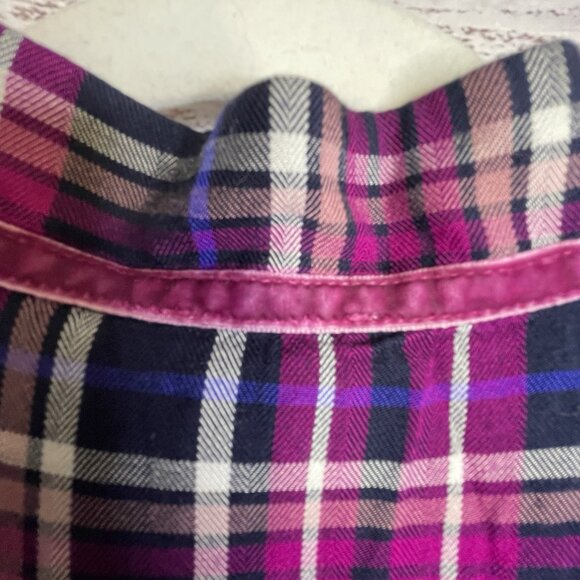 Chico's Women's Plaid  Flannel Top Size 4‎ (20/22) Ruffled Velvet Trim Collar - Picture 9 of 16